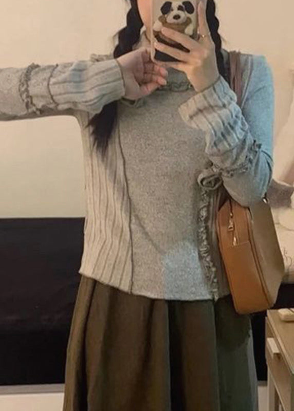 Grey Turtleneck Patchwork Top Fall