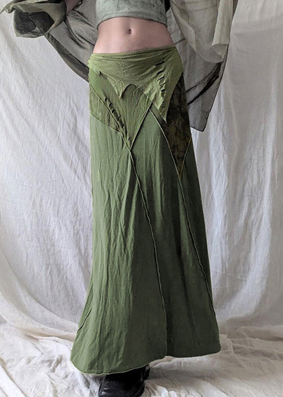 Green Asymmetrical Side Open Cotton Skirts Summer