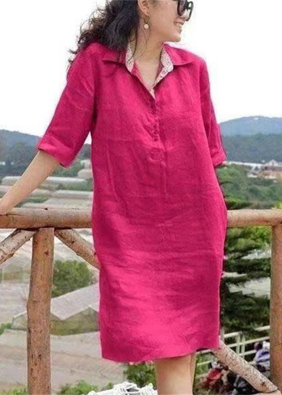 Handmade Yellow Peter Pan Collar Patchwork Vacation Mid Linen Dresses Summer