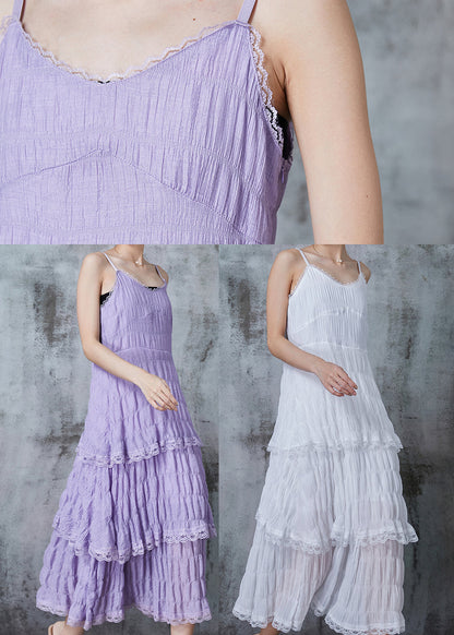 Lavender Wrinkled Patchwork Lace Cotton Sundress Summer