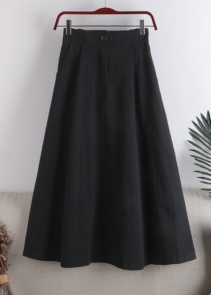 Orange Zippered Button Pockets Elastic Waist a Line Skirt Fall