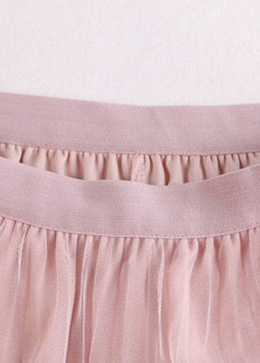Pink Lace Patchwork Tulle Maxi Skirt Summer
