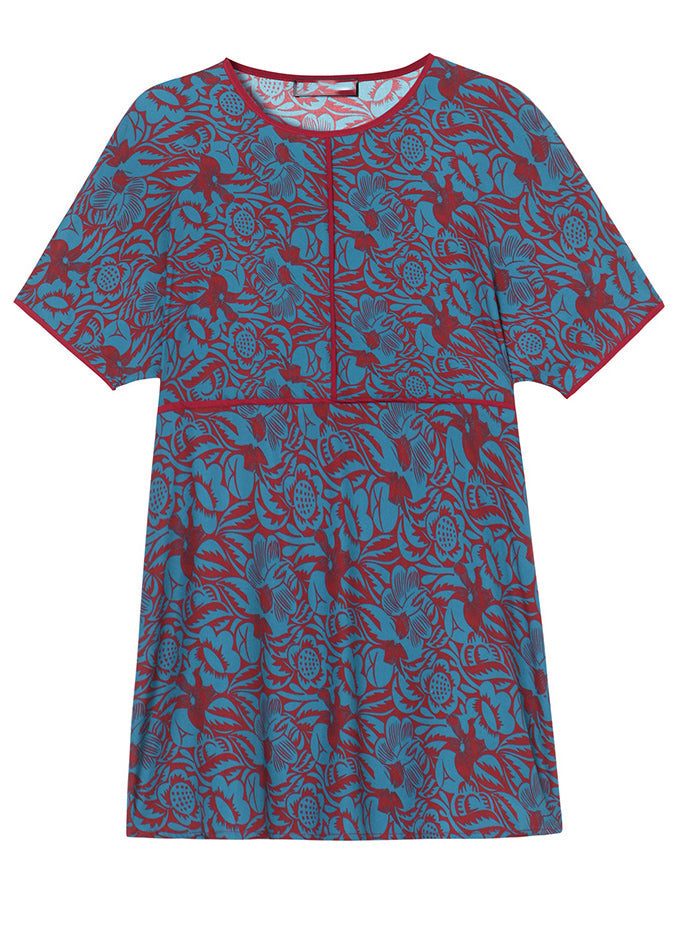 Blue O-neck Jacquard Silk Tank Tops Short Sleeve