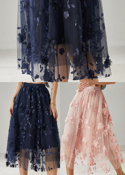 Navy Embroidered Tulle Skirts Summer