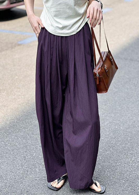 Purple Pockets Elastic Waist Cotton Pants Summer