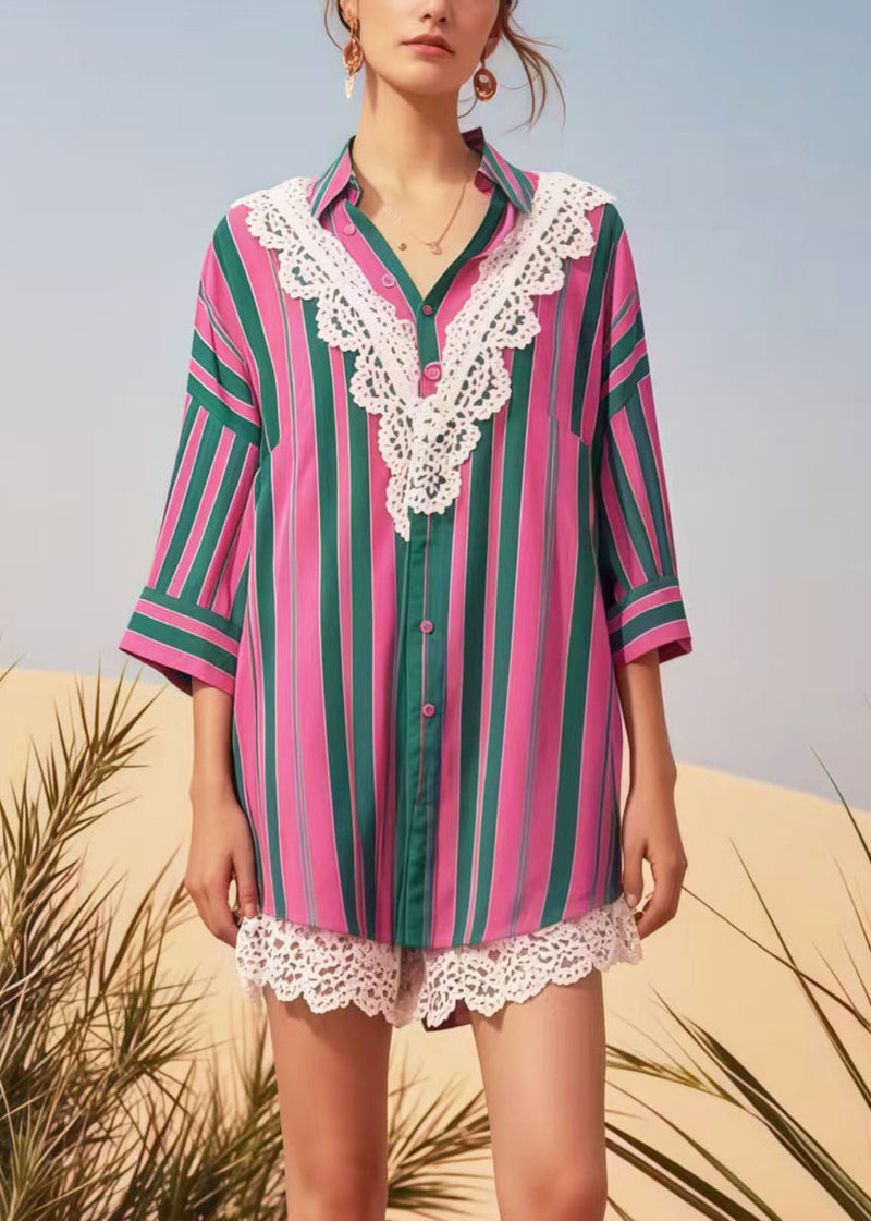 Modern Rose Striped Patchwork Lace Top Bracelet Sleeve