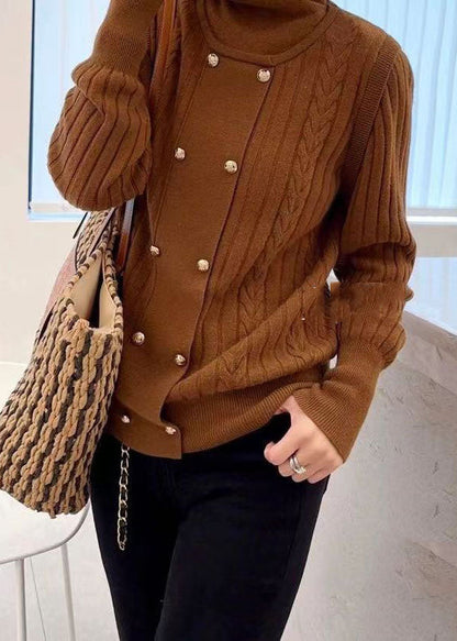 Diy Chocolate Turtle Neck Patchwork Thick Knit Knitted Tops Winter