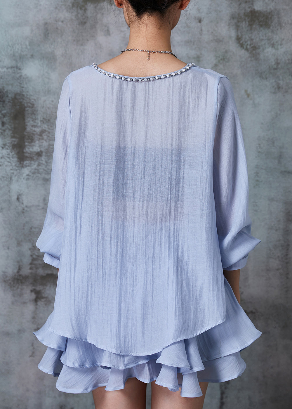Diy Blue Low High Design Cotton Two Pieces Set Summer