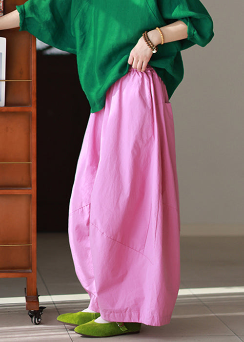 Pink Pockets High Waist Cotton Summer Pants