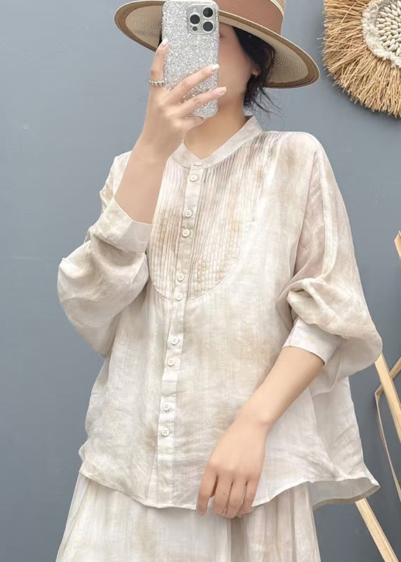 Italian Apricot Oversized Wrinkled Linen Upf 50+shirt Summer