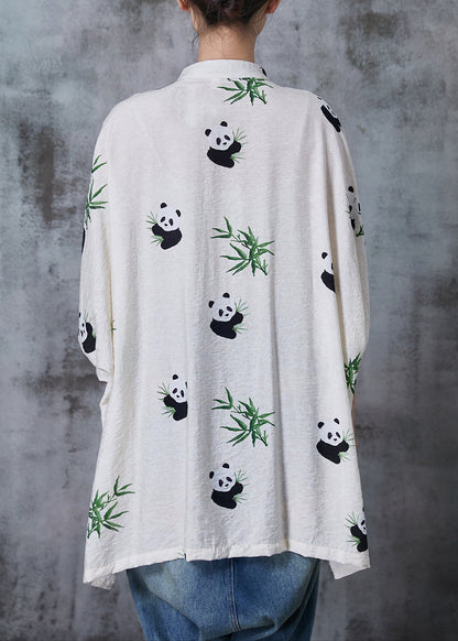 White Oversized Print Cotton Blouse Top Fall