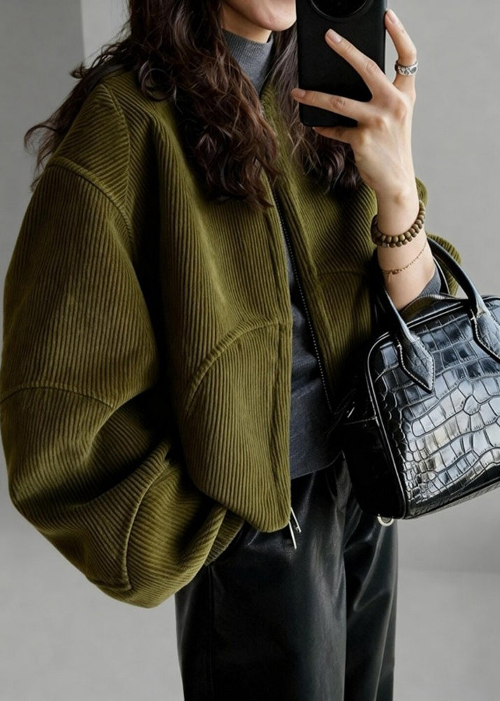 Tea Green Oversized Pockets Corduroy Coat Spring