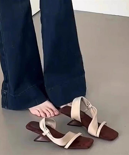 Splicing Apricot Pink Faux Leather Peep Toe Slide Sandals