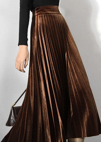Classy Chocolate Velour Pleated Skirt Spring
