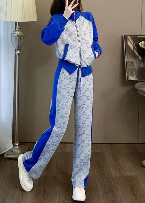 Grey Zip Up Pockets Patchwork Cotton Two-piece Set Spring