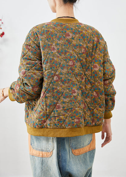 Yellow Oversized Print Fine Cotton Filled Winter Coats Winter