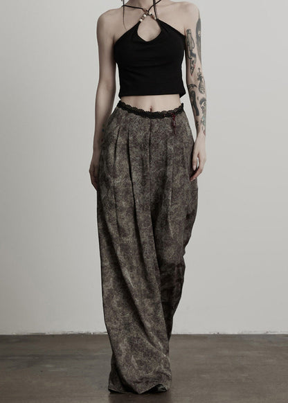 Grey Tie Dye Patchwork Lace Straight Pants Spring