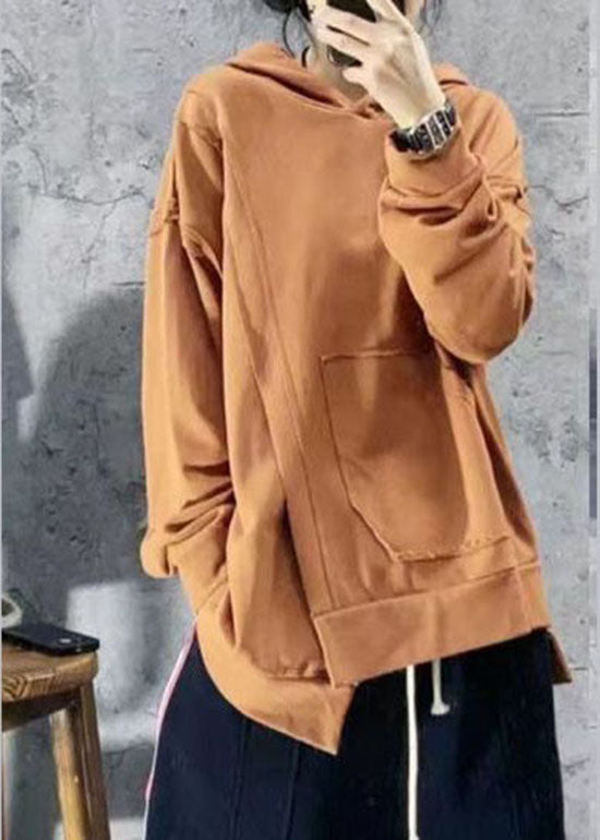 Yellow Asymmetrical Design Hooded Sweatshirts Spring