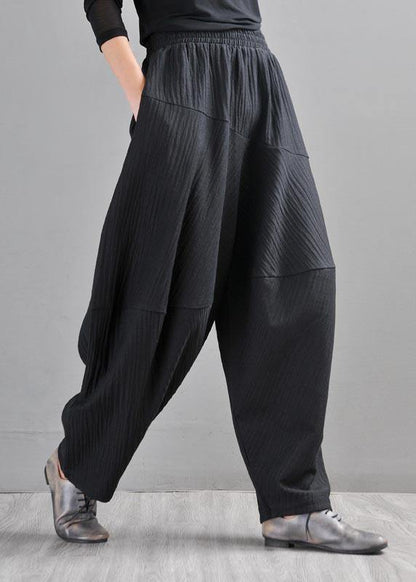 Black Patchwork Harem Pants Summer Cotton Linen