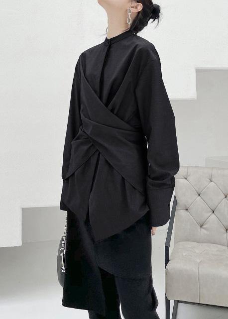 Modern Black Button Cotton Long Sleeve Spring Top