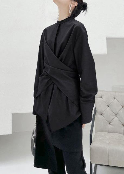 Modern Black Button Cotton Long Sleeve Spring Top