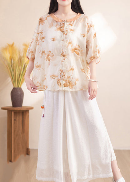 Purple Peter Pan Collar Print Patchwork Linen Shirt Tops Summer