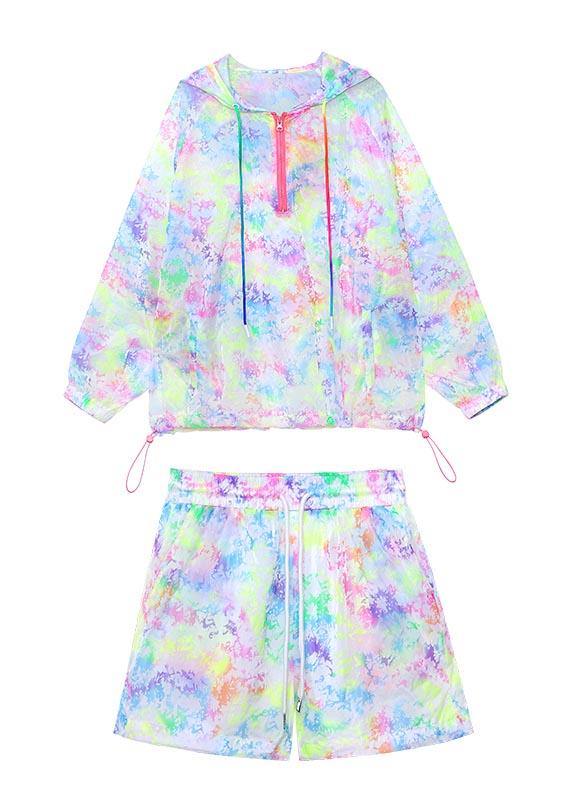 Rainbow Tie Dye Upf 50+ Coat Jacket Two Pieces Set Summer