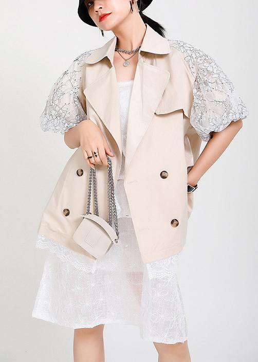 Beige Peter Pan Collar Pockets Jacket Summer