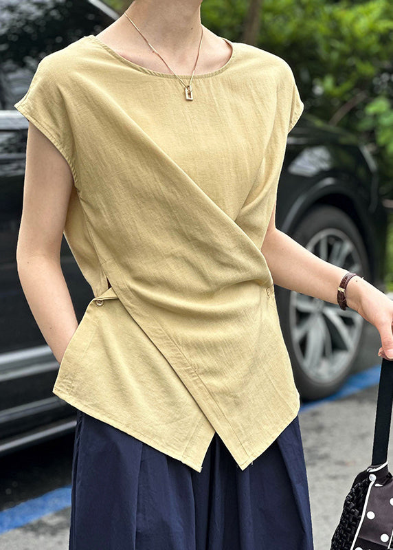Fine Yellow Asymmetrical Top Short Sleeve