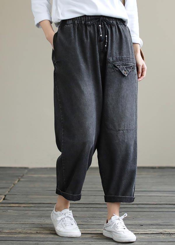 Organic Spring Pants Denim Black Fabrics Cinched Pants