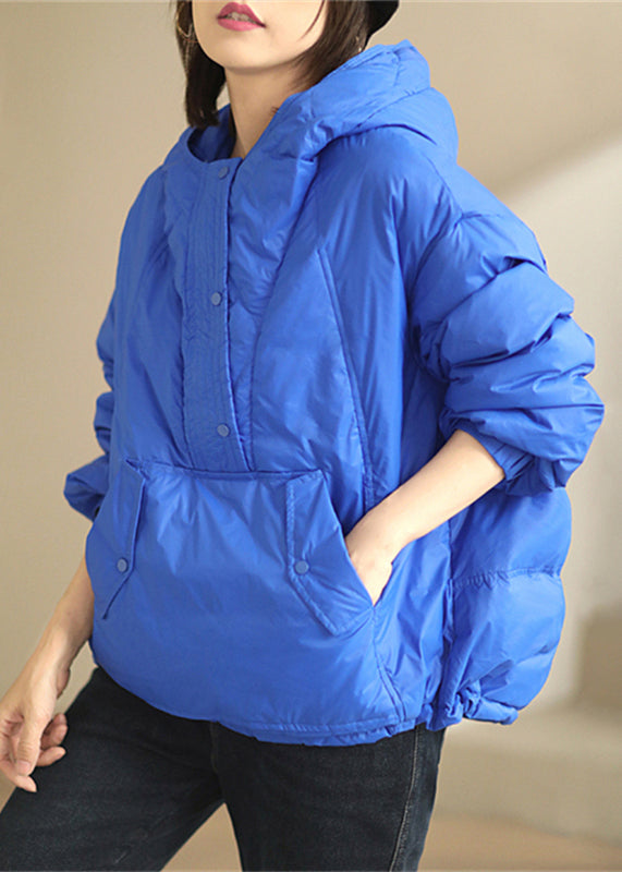 Green Hooded Button Patchwork Duck Down Coat Winter