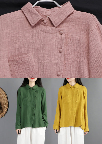Green Peter Pan Collar Pockets Tops Long Sleeve