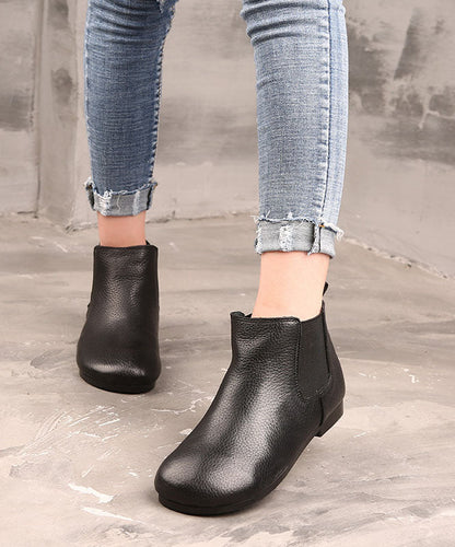 Chocolate Boots Cowhide Leather Warm Fleece Flat Boots