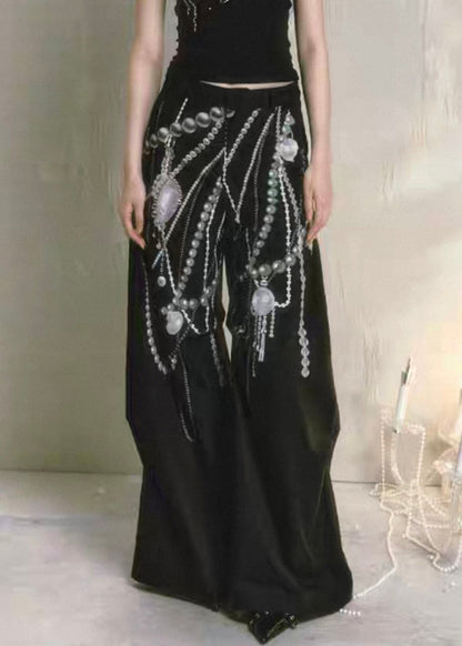 Black Original Design Cotton Summer Pants High Waist