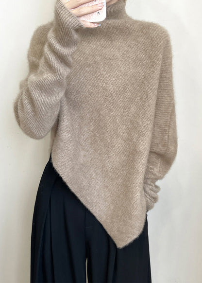 Original Light Camel Turtleneck Cozy Woolen Sweater Tops Batwing Sleeve Winter