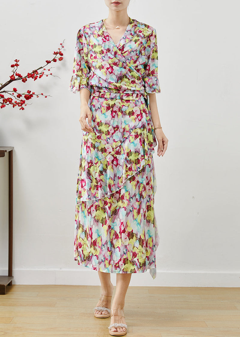 Silm Fit Flower Print Chiffon Two Piece Set Clothing Summer