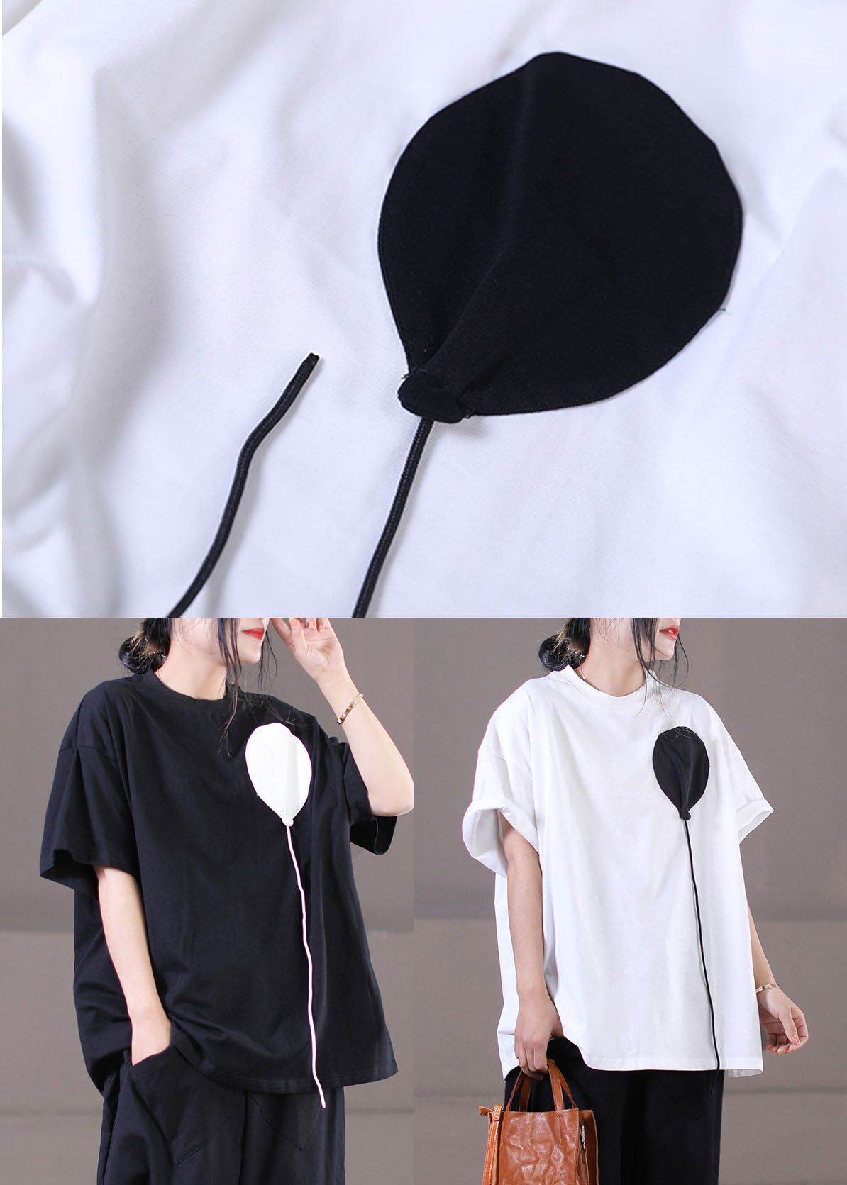 White Patchwork Cotton Original Design Tank Tops O-neck Short Sleeve