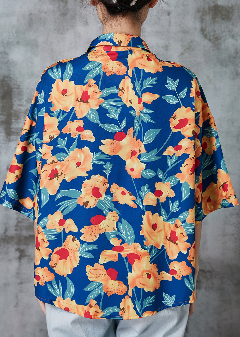 Blue Oversized Print Cotton Shirts Half Sleeve