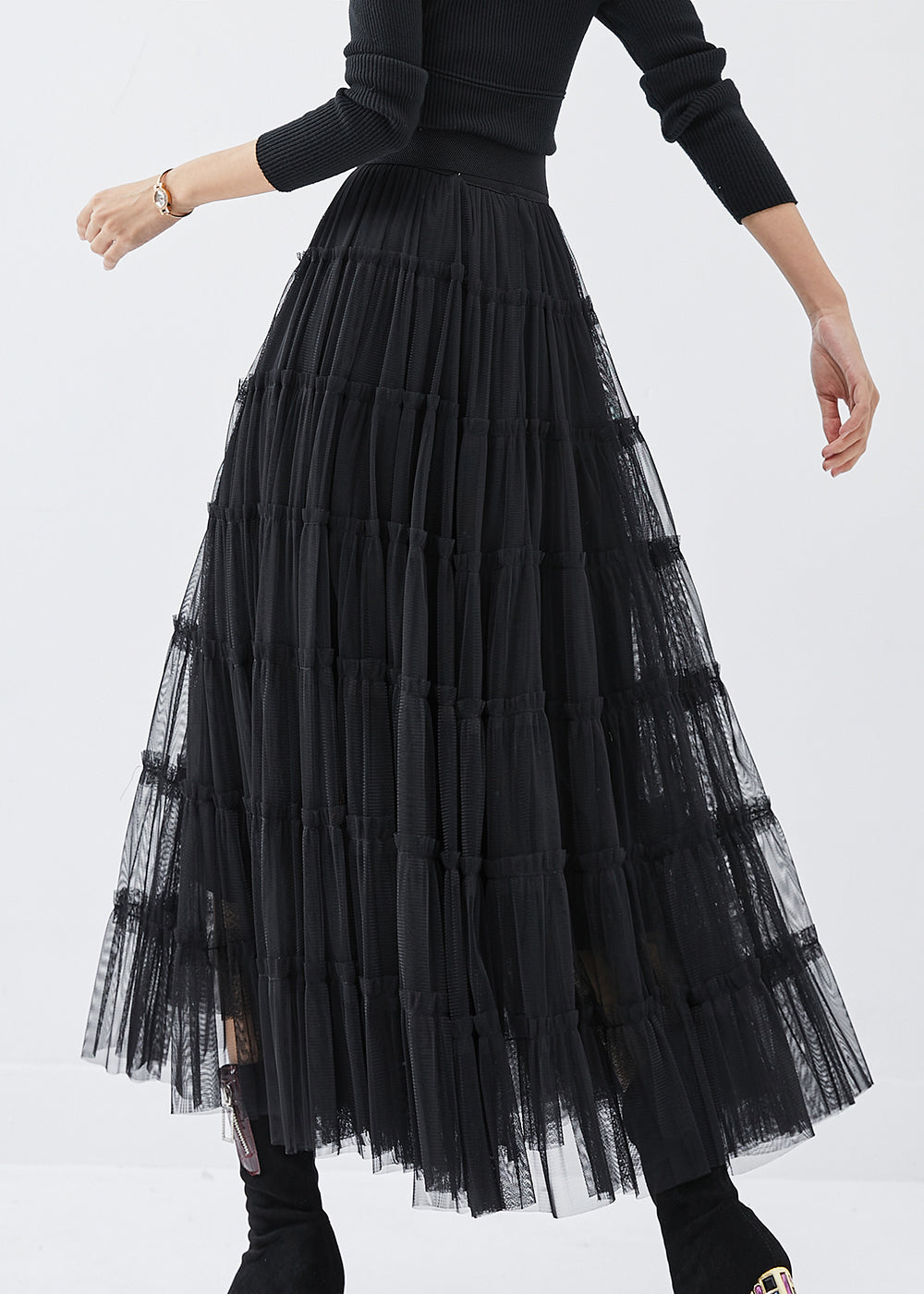Black High Waist Tulle Holiday Skirt Spring