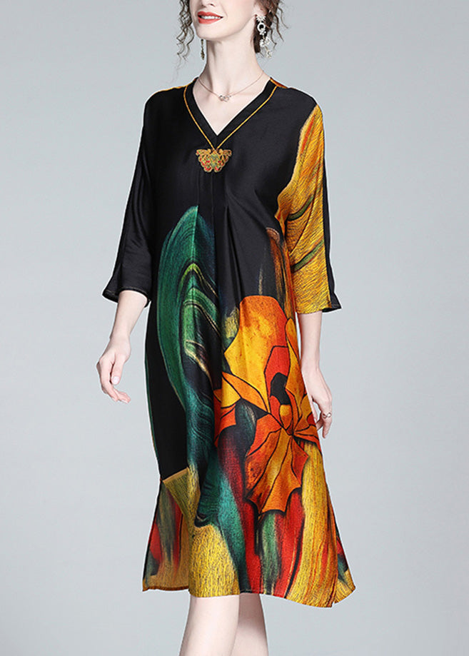 Art Silk Embroideried Print Side Open Maxi Dress Spring