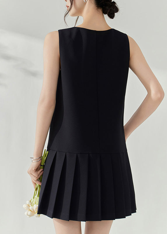 Modern Black V Neck Patchwork Mid Dresses Sleeveless Summer