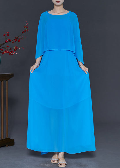 Blue Original Design Chiffon Two Pieces Set Fall