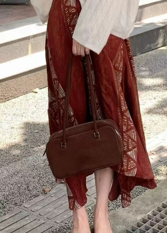 Red Asymmetrical Print Cotton Skirts Fall