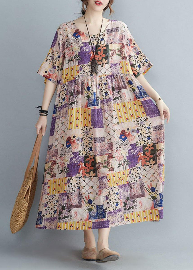 O-neck Retro Print Summer Sundress Half Sleeve