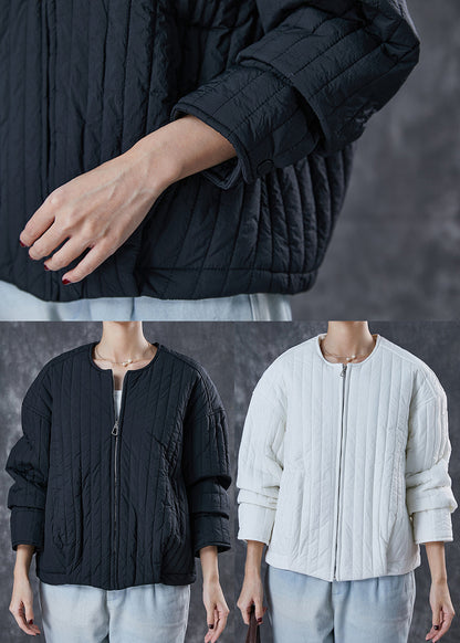 Unique Black O-neck Zip Up Fine Cotton Filled Coat Spring