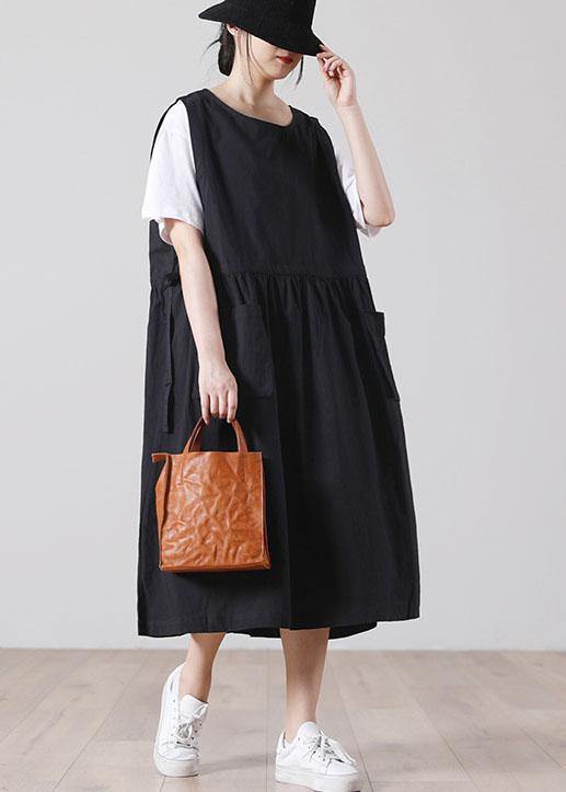 Diy Black O-neck Cotton Summer Mid Dress