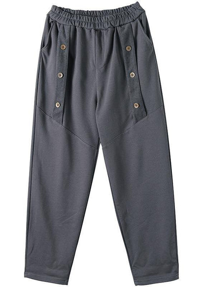 Vivid Black Jeans Spring Elastic Waist Patchwork Work Pant