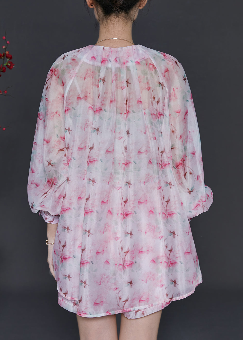 Pink Tasseled Print Chiffon Two Pieces Set Summer