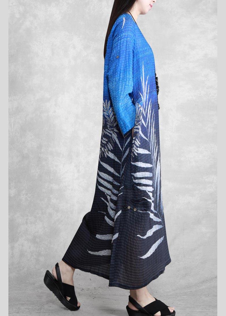 O Neck Asymmetric Spring Tunics Blue Black Print Dresses