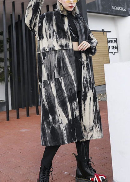 Retro Drawstring Print Pockets Fall Trench Coats